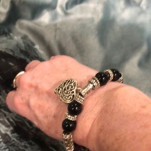 Silver and bead heart bracelet